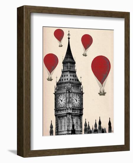 Big Ben and Red Hot Air Balloons-Fab Funky-Framed Art Print