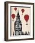 Big Ben and Red Hot Air Balloons-Fab Funky-Framed Art Print