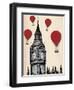 Big Ben and Red Hot Air Balloons-Fab Funky-Framed Art Print