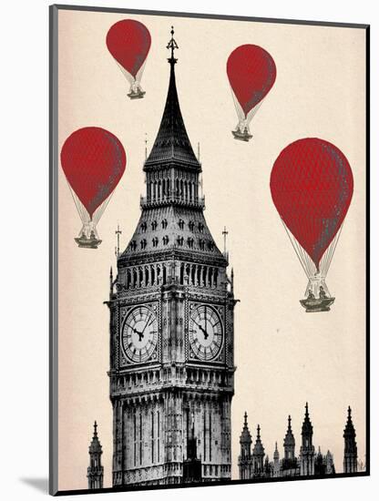 Big Ben and Red Hot Air Balloons-Fab Funky-Mounted Art Print