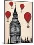 Big Ben and Red Hot Air Balloons-Fab Funky-Mounted Art Print