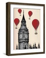 Big Ben and Red Hot Air Balloons-Fab Funky-Framed Art Print
