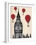 Big Ben and Red Hot Air Balloons-Fab Funky-Framed Art Print
