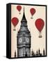 Big Ben and Red Hot Air Balloons-Fab Funky-Framed Stretched Canvas