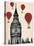 Big Ben and Red Hot Air Balloons-Fab Funky-Stretched Canvas