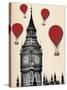 Big Ben and Red Hot Air Balloons-Fab Funky-Stretched Canvas