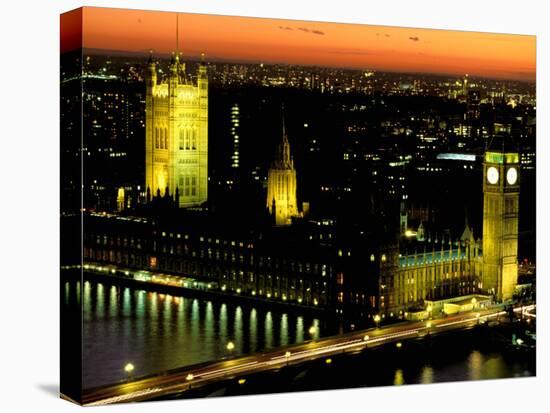 Big Ben and the Houses of Parliament at Dusk, London, England-Walter Bibikow-Stretched Canvas