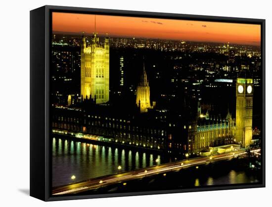 Big Ben and the Houses of Parliament at Dusk, London, England-Walter Bibikow-Framed Stretched Canvas