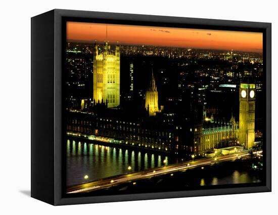 Big Ben and the Houses of Parliament at Dusk, London, England-Walter Bibikow-Framed Stretched Canvas