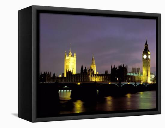 Big Ben and the Houses of Parliament at Night, London, England-Walter Bibikow-Framed Stretched Canvas