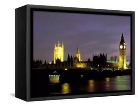 Big Ben and the Houses of Parliament at Night, London, England-Walter Bibikow-Framed Stretched Canvas