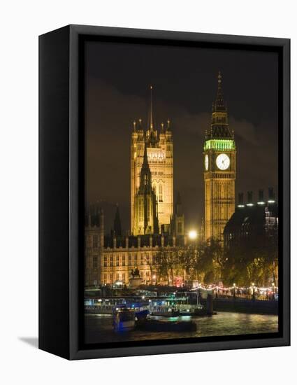 Big Ben and the Houses of Parliament by the River Thames at Dusk, Westminster, London-Hazel Stuart-Framed Stretched Canvas