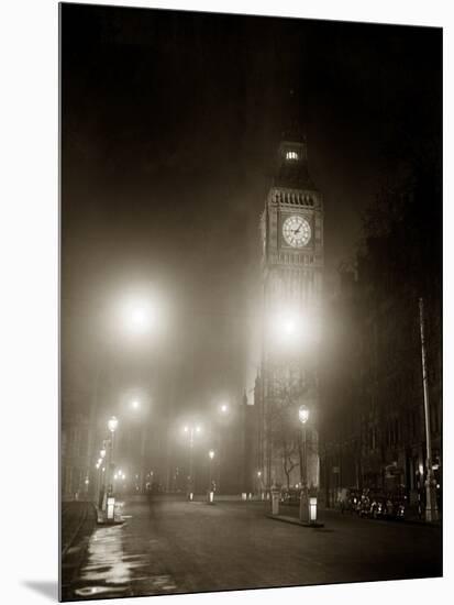 Big Ben and the Houses of Parliament Floodlit for the Opening of the Festival of Britain, 1951-null-Mounted Photographic Print