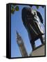 Big Ben and the Sir Winston Churchill Statue, Westminster, London-Amanda Hall-Framed Stretched Canvas