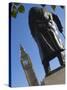 Big Ben and the Sir Winston Churchill Statue, Westminster, London-Amanda Hall-Stretched Canvas