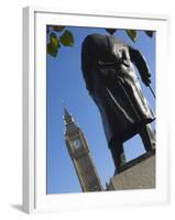 Big Ben and the Sir Winston Churchill Statue, Westminster, London-Amanda Hall-Framed Photographic Print