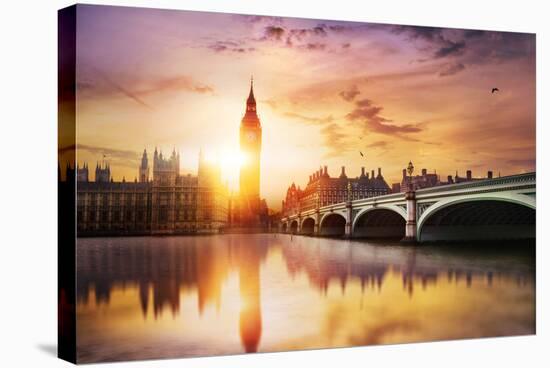 Big Ben and Westminster Bridge at Dusk, London, UK-null-Stretched Canvas