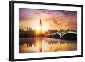 Big Ben and Westminster Bridge at Dusk, London, UK-null-Framed Photographic Print