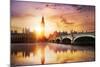 Big Ben and Westminster Bridge at Dusk, London, UK-null-Mounted Photographic Print