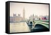 Big Ben and Westminster Bridge at Foogy Morning in London-sborisov-Framed Stretched Canvas