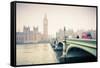 Big Ben and Westminster Bridge at Foogy Morning in London-sborisov-Framed Stretched Canvas