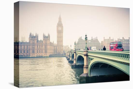 Big Ben and Westminster Bridge at Foogy Morning in London-sborisov-Stretched Canvas