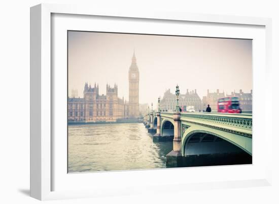 Big Ben and Westminster Bridge at Foogy Morning in London-sborisov-Framed Photographic Print