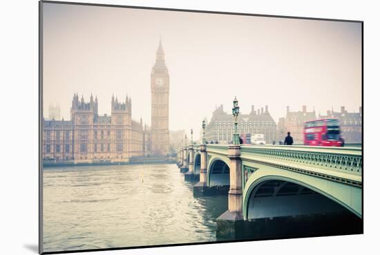 Big Ben and Westminster Bridge at Foogy Morning in London-sborisov-Mounted Photographic Print