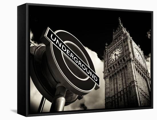 Big Ben and Westminster Station Underground - Subway Station Sign - City of London - UK - England-Philippe Hugonnard-Framed Stretched Canvas