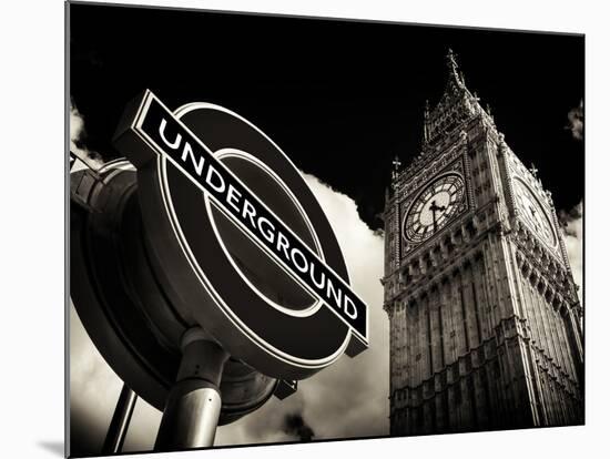 Big Ben and Westminster Station Underground - Subway Station Sign - City of London - UK - England-Philippe Hugonnard-Mounted Photographic Print