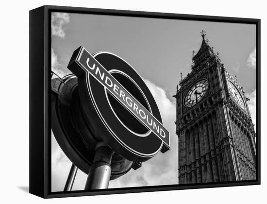 Big Ben and Westminster Station Underground - Subway Station Sign - City of London - UK - England-Philippe Hugonnard-Framed Stretched Canvas