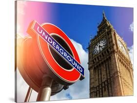 Big Ben and Westminster Station Underground - Subway Station Sign - City of London - UK - England-Philippe Hugonnard-Stretched Canvas