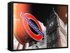 Big Ben and Westminster Station Underground - Subway Station Sign - City of London - UK - England-Philippe Hugonnard-Framed Stretched Canvas