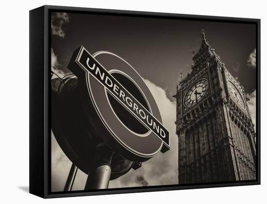 Big Ben and Westminster Station Underground - Subway Station Sign - City of London - UK - England-Philippe Hugonnard-Framed Stretched Canvas