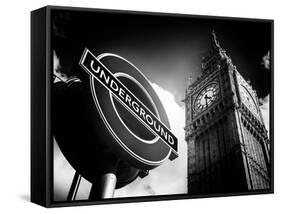 Big Ben and Westminster Station Underground - Subway Station Sign - City of London - UK - England-Philippe Hugonnard-Framed Stretched Canvas