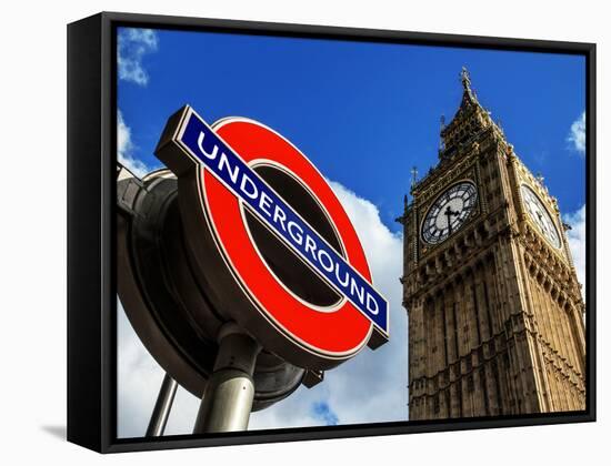 Big Ben and Westminster Station Underground - Subway Station Sign - City of London - UK - England-Philippe Hugonnard-Framed Stretched Canvas