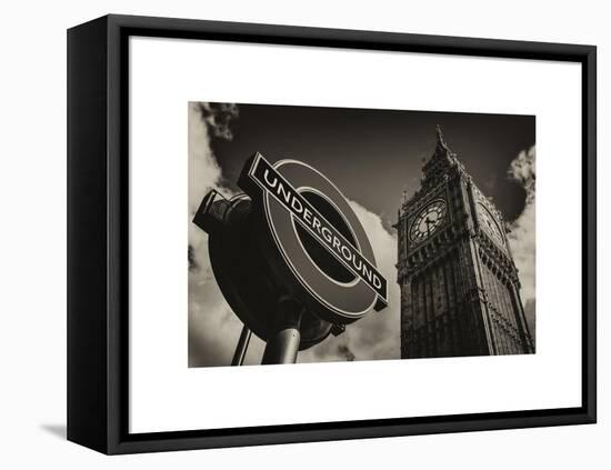 Big Ben and Westminster Station Underground - Subway Station Sign - City of London - UK - England-Philippe Hugonnard-Framed Stretched Canvas