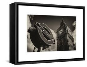 Big Ben and Westminster Station Underground - Subway Station Sign - City of London - UK - England-Philippe Hugonnard-Framed Stretched Canvas