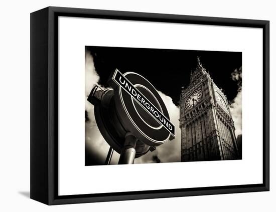 Big Ben and Westminster Station Underground - Subway Station Sign - City of London - UK - England-Philippe Hugonnard-Framed Stretched Canvas