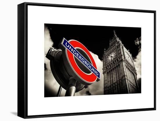 Big Ben and Westminster Station Underground - Subway Station Sign - City of London - UK - England-Philippe Hugonnard-Framed Stretched Canvas