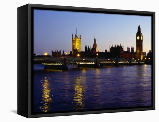 Big Ben, Houses of Parliament and River Thames at Dusk, London, England-Richard I'Anson-Framed Stretched Canvas