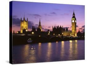 Big Ben, Houses of Parliament and the River Thames at Dusk, London, England-Howie Garber-Stretched Canvas