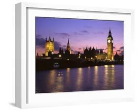 Big Ben, Houses of Parliament and the River Thames at Dusk, London, England-Howie Garber-Framed Premium Photographic Print