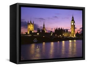 Big Ben, Houses of Parliament and the River Thames at Dusk, London, England-Howie Garber-Framed Stretched Canvas