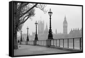 Big Ben & Houses of Parliament, Black and White Photo-tkemot-Framed Stretched Canvas