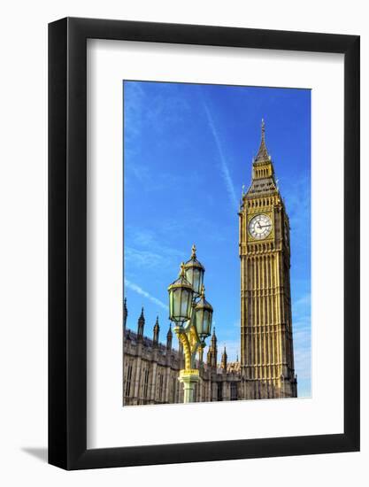 Big Ben, Parliament, and Lamp Post, Westminster, London, England.-William Perry-Framed Photographic Print