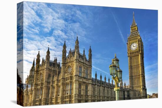 Big Ben, Parliament, and Lamp Post, Westminster, London, England.-William Perry-Stretched Canvas