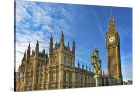 Big Ben, Parliament, and Lamp Post, Westminster, London, England.-William Perry-Stretched Canvas