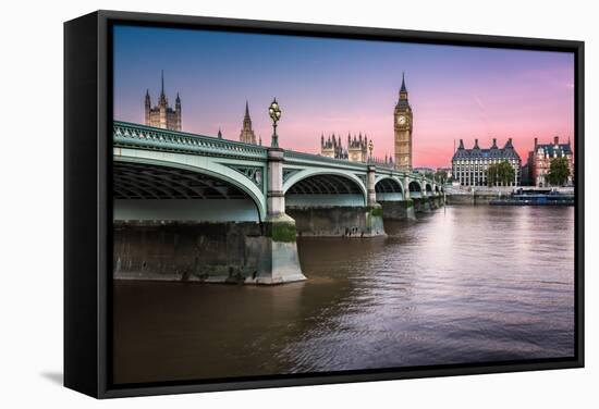 Big Ben, Queen Elizabeth Tower and Wesminster Bridge Illuminated at Dawn, London, United Kingdom-anshar-Framed Stretched Canvas