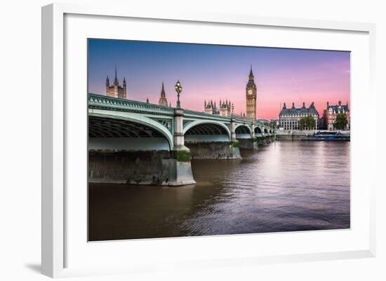 Big Ben, Queen Elizabeth Tower and Wesminster Bridge Illuminated at Dawn, London, United Kingdom-anshar-Framed Photographic Print